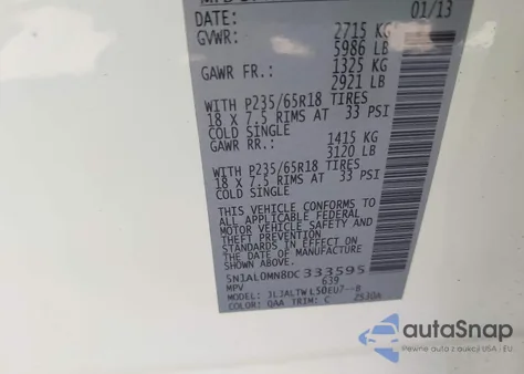 2013 Infiniti Jx35 from USA, damaged, VIN 5N1AL0MN8DC333595